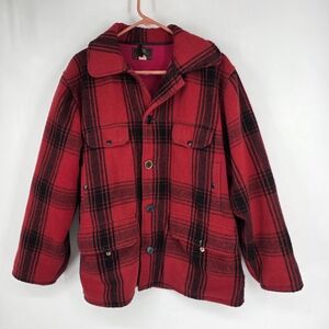 VTG 1960s-70s Johnson Woolen Mills Buffalo Plaid Hooded Wool Hunting Jacket 42